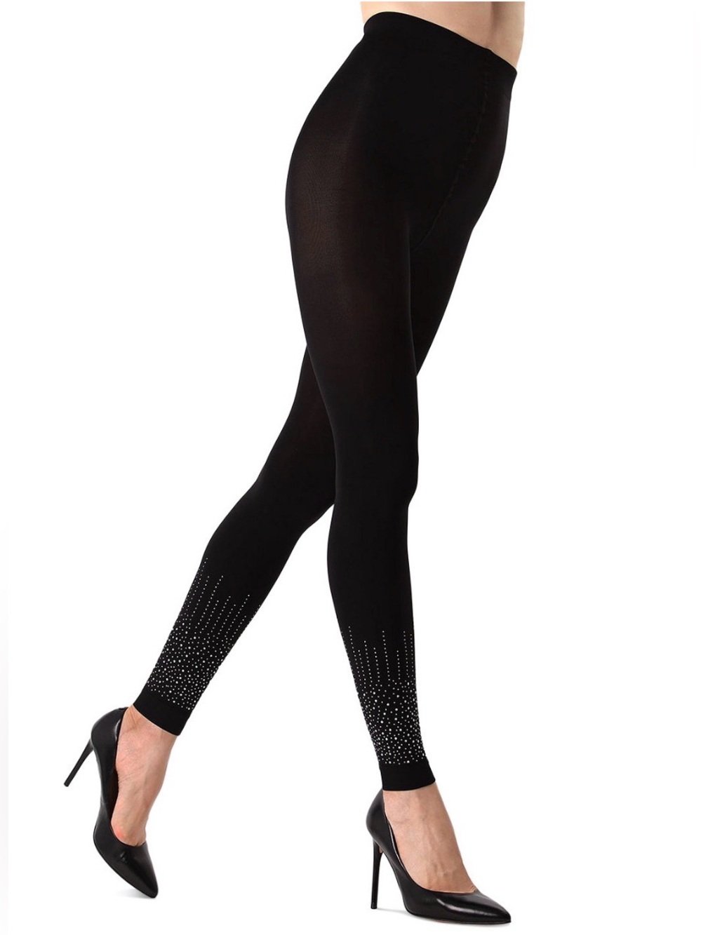 New MeMoi Trend Black Starburst Footless Tights Rhinestone Jeweled Leg Size M/L